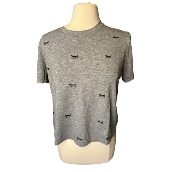 Current Air Eyelash Embroidered Crop Top Gray Tee Shirt Small - Picture 8 of 8